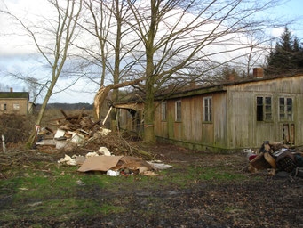 Auf das Dach der "CVJM-Baracke" gestürzter Baum. Foto: Andreas Ehresmann, 13.1.2007