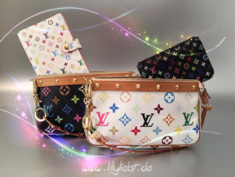 Louis Vuitton Monogram Multicolore Pochette Accessoires in Schwarz & Weiß, Louis Vuitton Monogram Multicolore Agenda PM in Weiß, Louis Vuitton Monogram Multicolore Schlüsseletui in Schwarz, Louis Vuitton Bolt Anhänger