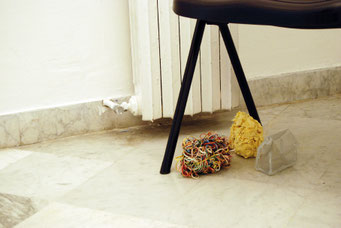 The body of images, 2010, rubber bands, little balls of paper scotch tape, iron mesh, Museum of Contemporary Art, Villa Croce, Genova