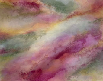 "Zuckerwattewolkenleicht", 2024, 90x105, Naturpigment, Erden und biologisch abbaubarer Binder auf Leinwand
