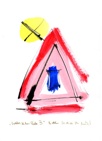 Anna-Inspiration: “Verkehrszeichen Liebe” III, Werkverzeichnis 3.205 / Boddin, 21.09.00 / Tusche und Aquarell auf Papier / Maße b 21,0 cm