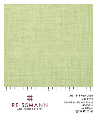 Artikel 1843 New Linen, "Reissmann Leinen", Farbe Grün, Stoff mit Leinenstruktur