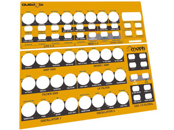 Xmoph BCR - Behringer BCR2000 Controller Overlay + MIDI template, mxpand - for DSI Mopho (Dave Smith Instruments, Sequential Circuits), analog desktop-synthesizer, high-quality operation template/front foil/skin, intuitive hardware editor