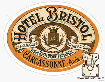 Etiquettes Hotels anciennes pour malle, valise - Hotel bristol en face la gare et son restaurant provencal en face de la gare Carcasonne (aude)