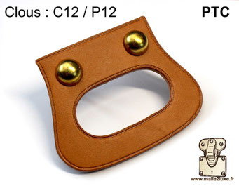 PTC full-grain leather interior handle with decorative crease lines.