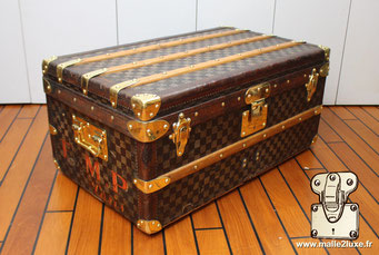 Petite malle cabine ancienne Louis Vuitton, ultra luxeuse serie 1 serie : cuir et laiton