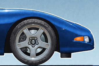 La version personnalisée du dessin de la Corvette C5 vient avec les pneus lettrés Good Year Eagle F1 Supercar