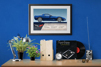 Here is the Corvette C5 drawing in a decorative context of an home office