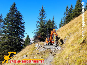 Spezial-Baggerarbeiten Adrian Krieg GmbH  Telefon 079 586 32 47 Felsabbau Felsarbeiten spitzen hämmern fräsen