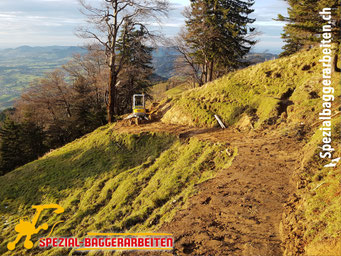 Spezial-Baggerarbeiten Adrian Krieg GmbH, Eschenbach Telefon 079 586 32 47 Naturstrassenbau Alpstrasse Alpweg Wanderweg Maschinenweg Strassensanierung Wegsanierung