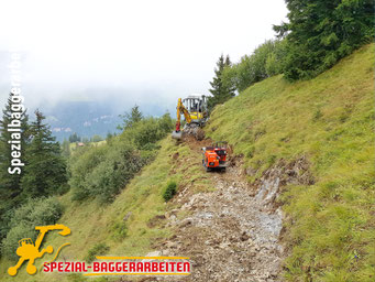 Spezial-Baggerarbeiten Adrian Krieg GmbH, Eschenbach Telefon 079 586 32 47 Naturstrassenbau Alpstrasse Alpweg Wanderweg Maschinenweg Strassensanierung Wegsanierung