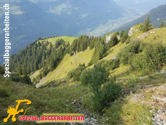 Spezial-Baggerarbeiten Adrian Krieg GmbH, Eschenbach Telefon 079 586 32 47 Naturstrassenbau Alpstrasse Alpweg Wanderweg Maschinenweg Strassensanierung Wegsanierung