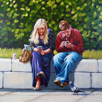 "You text.  I tweet!" - Oil 8 x 8 inches (20 x 20 cm).  Sold at exhibition