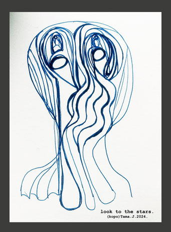 look to the stars. (kopo)Tama.J.2024. pen sketch  on paper. https://kopotama.jimdofree.com https://www.instagram.com/tama_the_drama/ #kopoTama @kopoTama #abstract #artillustration #artgallery  #painting  #@  #illustration  #art