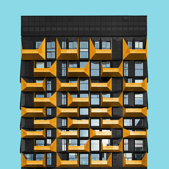 golden balconies - copenhagen colorful facades modern architecture photography 