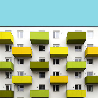 green balconies - Linz colorful facades modern architecture photography 