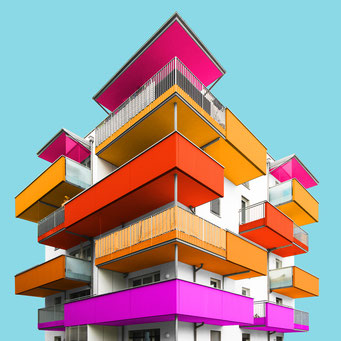 exploded cube - Linz colorful facades modern architecture photography 
