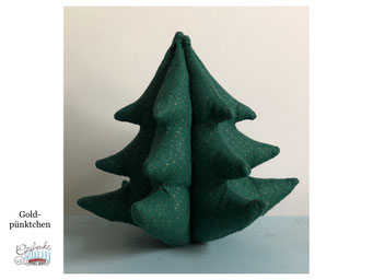 Stoff-Weihnachtsbäumchen in 3D - grüner Stoff mit Goldpünktchen - Dekobaum