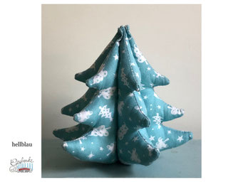 Stoff-Weihnachtsbäumchen in 3D - hellblauer Stoff mit weißen Christbäumen - Dekobaum