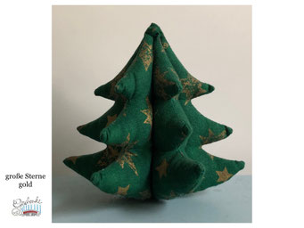 Stoff-Weihnachtsbäumchen in 3D - grüner Stoff mit großen goldenen Sternen - Dekobaum