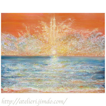 塔 - La tour 祈りに似た潮騒 向こう岸へ 登る光と共に  テンペラ　油彩　キャンバス 300000