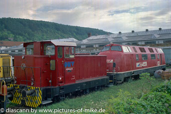 Lok "Herkules" der ÖMV Wien.Lobau am 18.8.1999 bei Gmeinder in Mosbach, vermutlich zur Überholung, Danach ab 2000 bei Vereinigte Schweizer Rheinsalinen in Riburg /CH