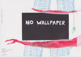 Google Drawings — Google drawing 3 — black rectangle with the text “NO WALLPAPER”, surrounded by handwritten text and red arms.
