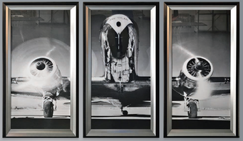 "Flugzeug" als Triologie im Spiegelrahmen je 62 x 112 cm / 699,-€