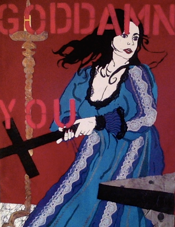 KATHE BURKHART, Goddamn you (Taming of the Shrew), 1986, mixed media on canvas, 190,5x122 cm (screenshot from a catalogue of a show I curated in 2012)