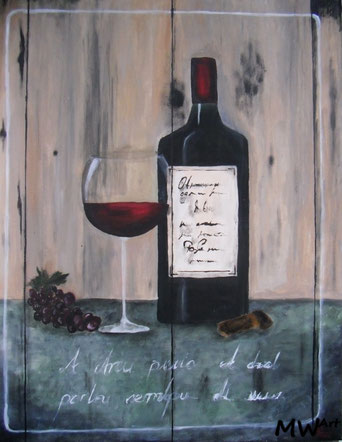 Acrylbild. Weingedeck, dem Blechschild "Vino Rosso" nachempfunden.