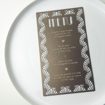 Menu assorti à la collection mariage art déco