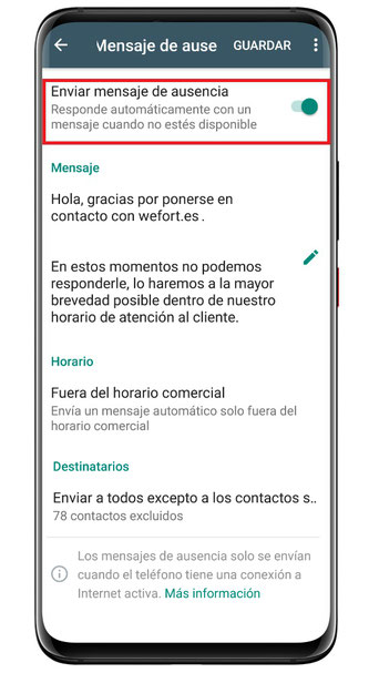 WhatsApp Business: Enviar mensaje de ausencia automáticamente