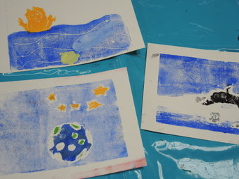 Gedruckte Weltall und Meeresbilder