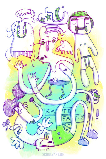 Digitale Zeichnung mit knalligen Farben zum Thema viral gehen, von Illustrator Frank Schulz