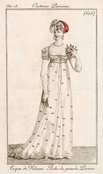 Modekupfer Costume Parisien 606 mit antikisierendem Empirekleid