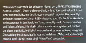 Hinweis auf "Virgin Vinyl" auf der Cover-Rückseite von "V.A. - GREAT WOMEN OF SONG" (GER 2020, in-akustik))