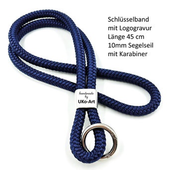 langes Schlüsselband mit Firmenlogo aus 10mm starkem Segeltau, Länge 45 cm mit Karabiner, handmade by UKo-Art im Taunus