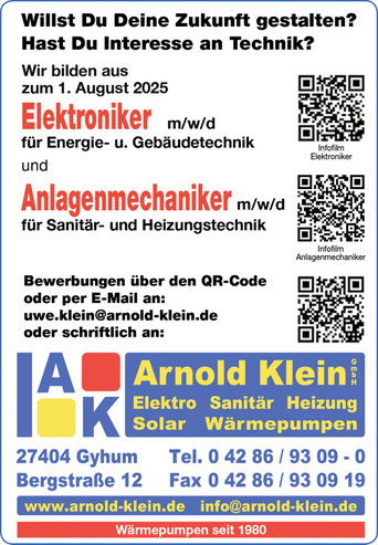 stellenanzeige gyhum arnold klein ausbildung row