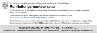 Stellenangebote Wasserverband BRV Bremervoerde