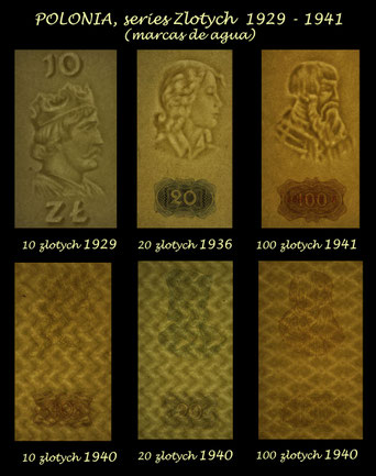 Polonia serie zlotych 1929-1941 marcas de agua - filigranas