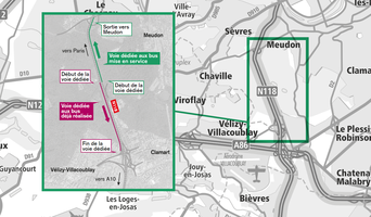 N118 : Voie réservée aux bus dans le sens Vélizy-Villacoublay - Paris.