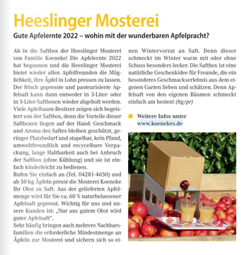 Apfel Saft pressen Mosterei Heeslingen