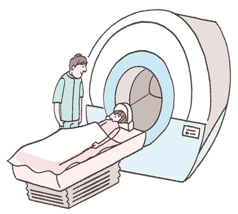 頭痛の原因を調べるために頭痛外来でMRIを撮影する絵