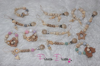 Personalisierte Schnullerkette und Greifling mit Namen