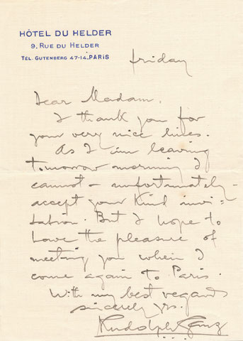 Rudolf Ganz, lettre autographe signée