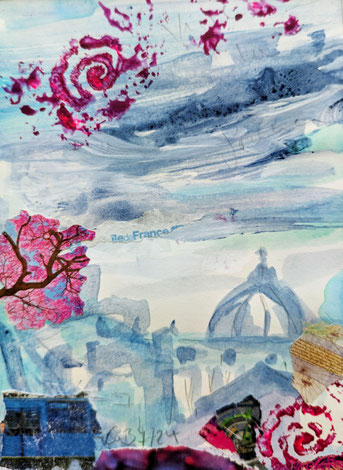 Paris II, Mischtechnik auf Papier, 20 x 15 cm, 2024