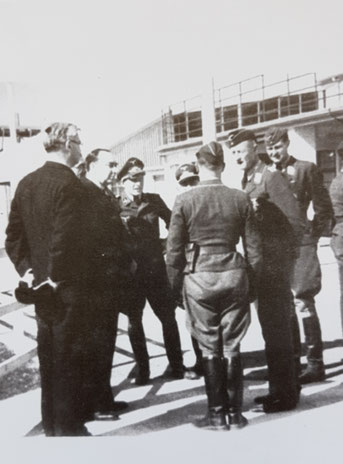 The Bailiff and Attorney-General meeting the first German Officiers to land at Jersey Aieport, 1. July 1940