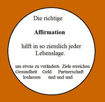 Quadrat in rost, mir Kreis und Schrift: die richtige Affirmation in jeder Lebenslage