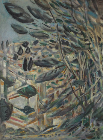 Jean Milhau, La colline (étude feuillage), 1942, signé en bas à gauche (650x460)
