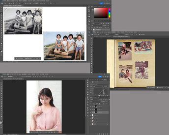Photoshopでの白黒写真カラー化と遺影写真のレタッチ編集画面